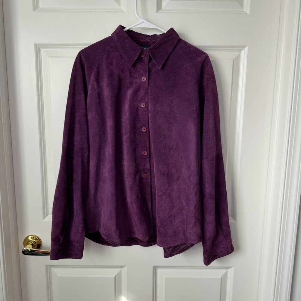 Hunt Club Genuine Leather Button Up Shaket Purple Long Sleeve Size XL